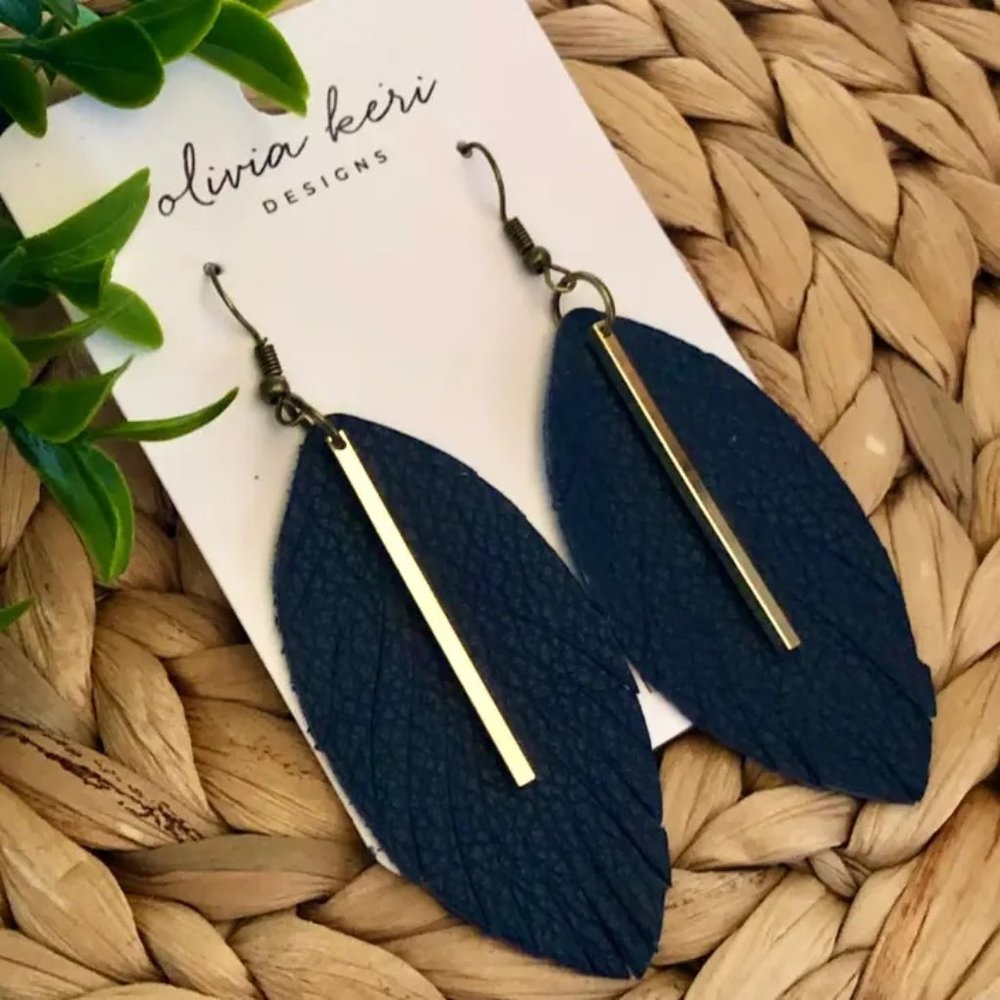 Ava - Navy Blue Genuine Leather Earrings